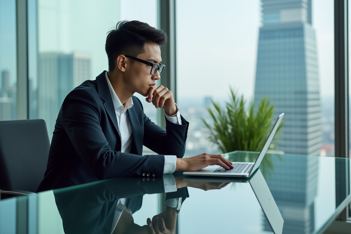 Auditeur financier homme en costume dans un bureau moderne
