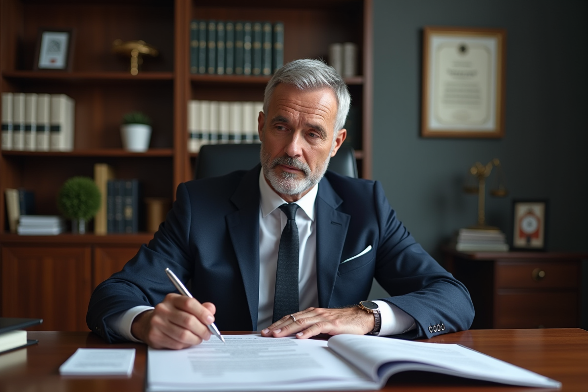 Avocat d'affaires en bureau professionnel avec documents