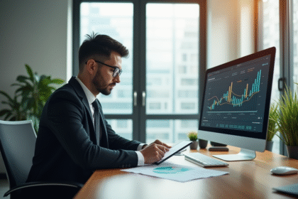 Banquier professionnel dans un bureau moderne avec documents financiers