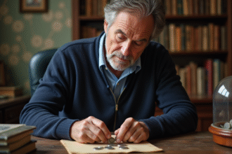 Homme d'âge moyen examinant une pièce de 2 euros rare