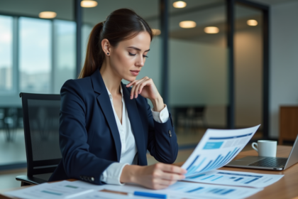 Femme professionnelle analysant des graphiques de marché