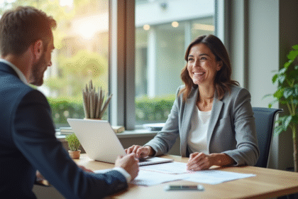 Femme d affaires rencontrant un conseiller bancaire dans un bureau moderne