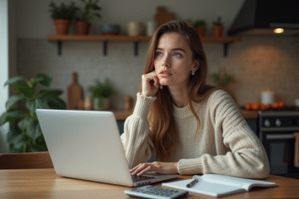 Jeune femme concentrée travaillant à la maison