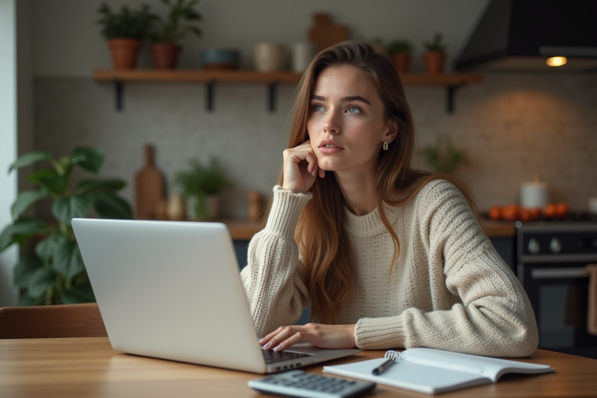 Jeune femme concentrée travaillant à la maison