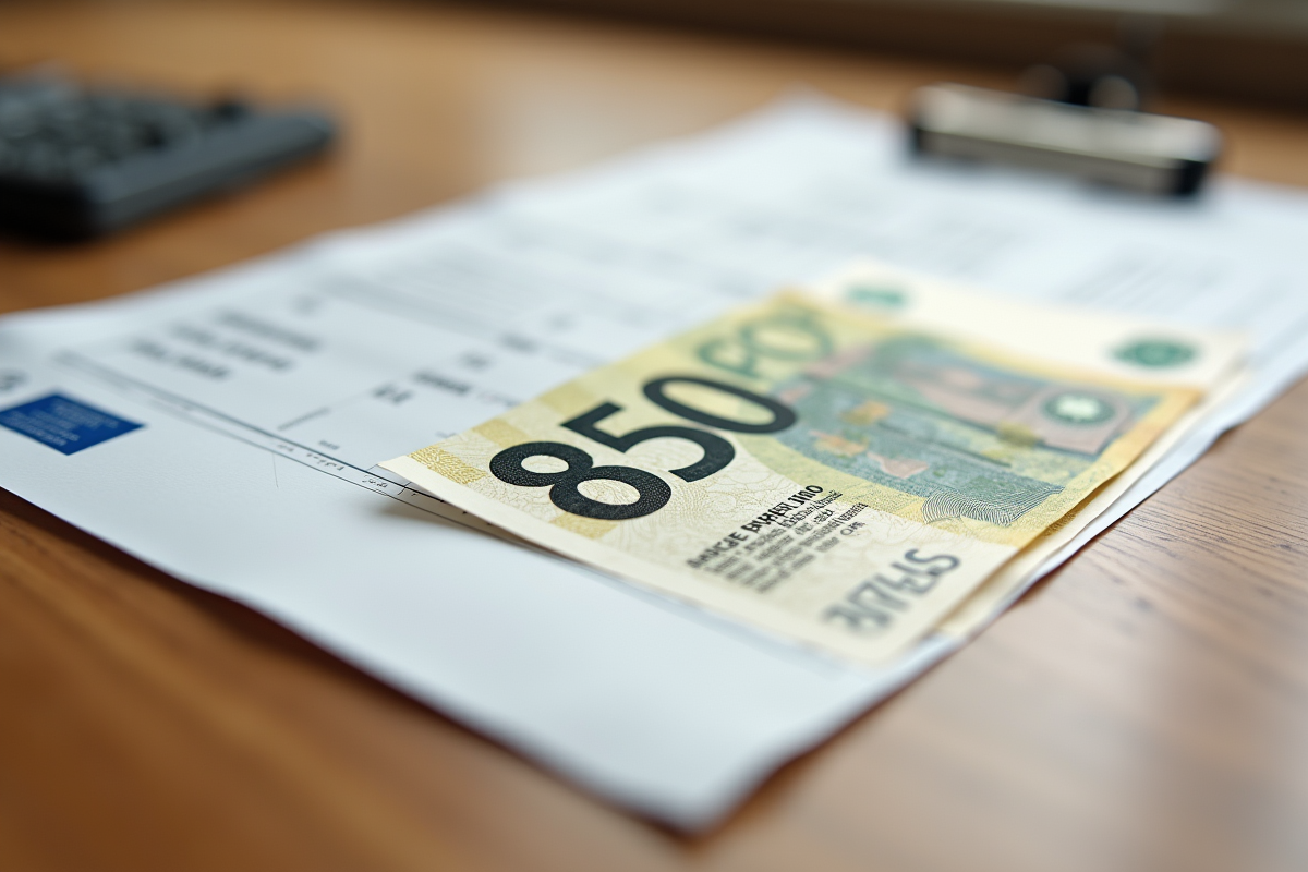 Fiche de paie avec 1850 euros brut en gros plan