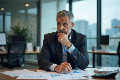 Homme d'affaires en costume analysant des graphiques financiers