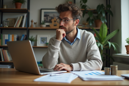 Homme pensif analysant des graphiques financiers dans un bureau