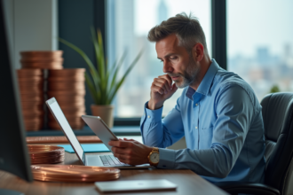 Trader homme d'âge moyen analysant des barres de cuivre