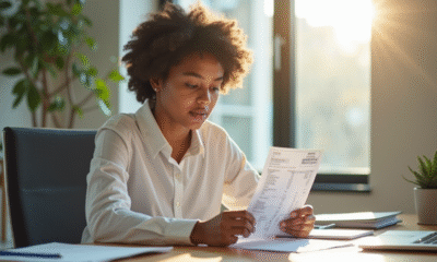 Jeune professionnel examinant des bulletins de salaire