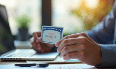 Personne tenant une carte de sécurité sociale partiellement visible