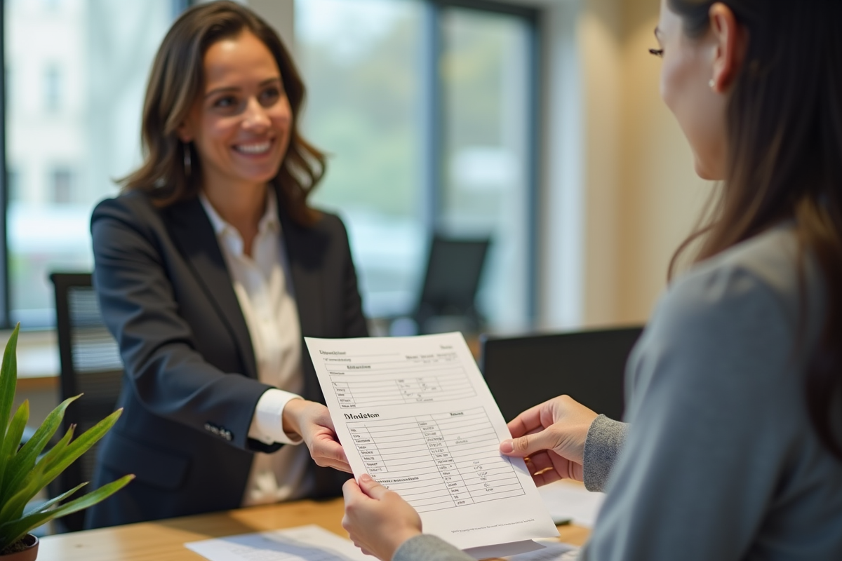 Professionnel remettant un formulaire de remboursement